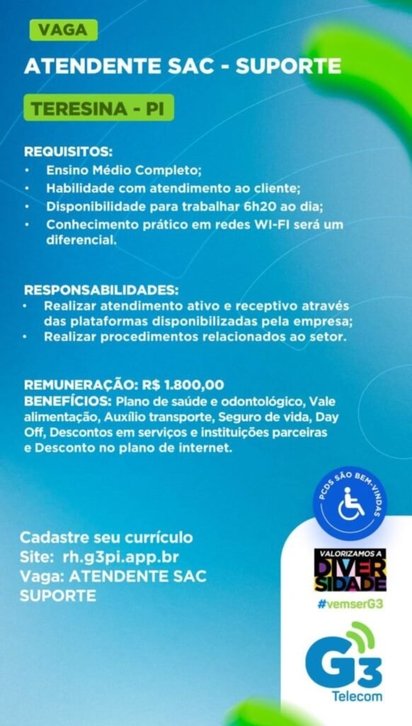 Vaga de emprego para Atendente SAC (Suporte)