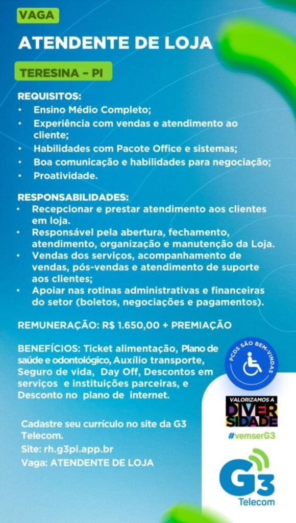 Vaga de emprego para Atendente de Loja