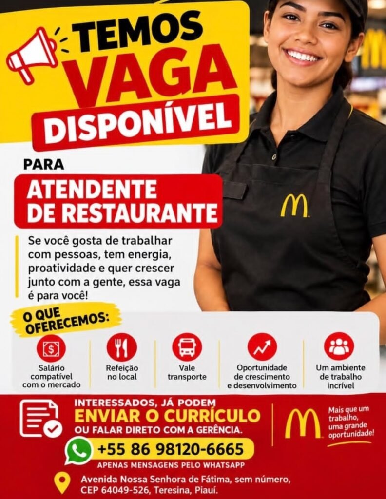 Vaga de emprego para Atendente de Restaurante