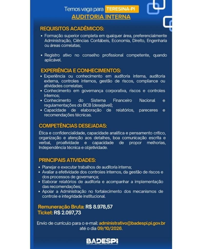 Vaga de emprego para Auditoria Interna