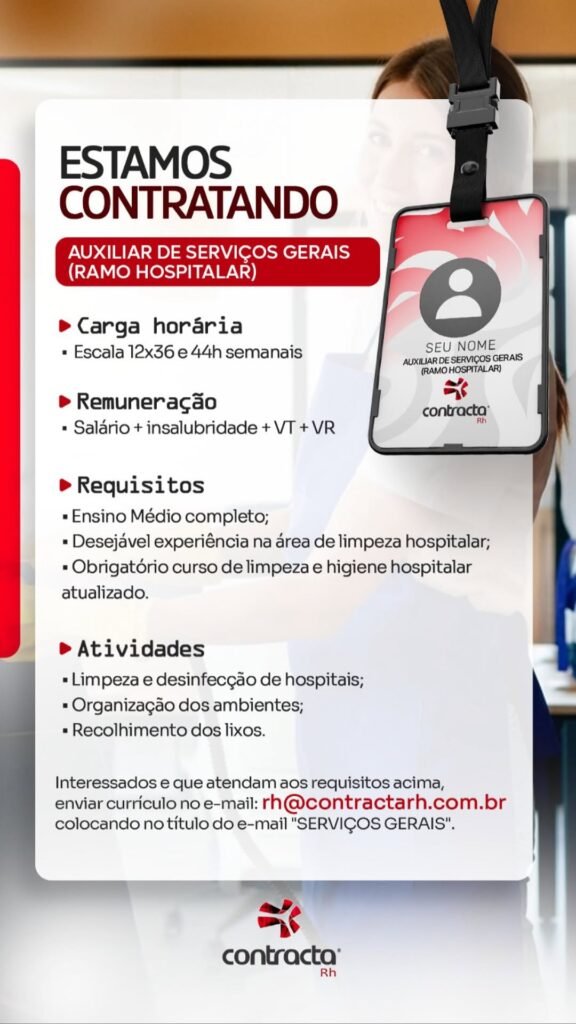 Vaga de emprego para Auxiliar de Serviços Gerais