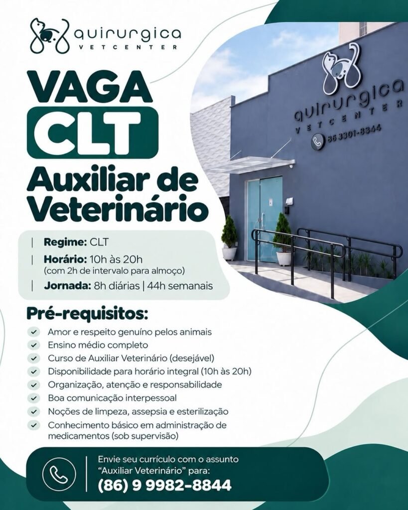 Vaga de emprego para Auxiliar de Veterinário