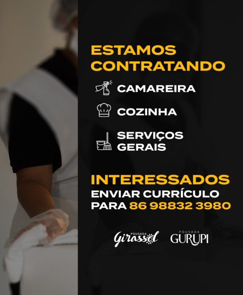 Vagas de emprego para Camareira, Cozinha e Serviços Gerais