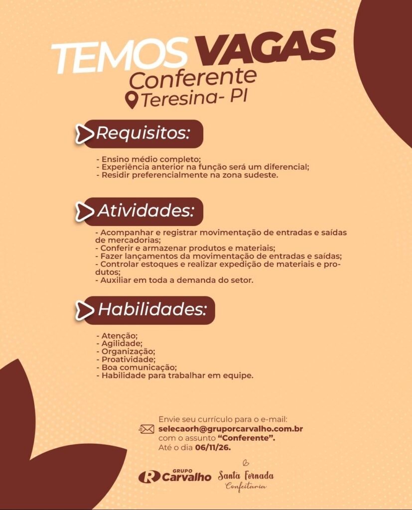 Vaga de emprego para Conferente
