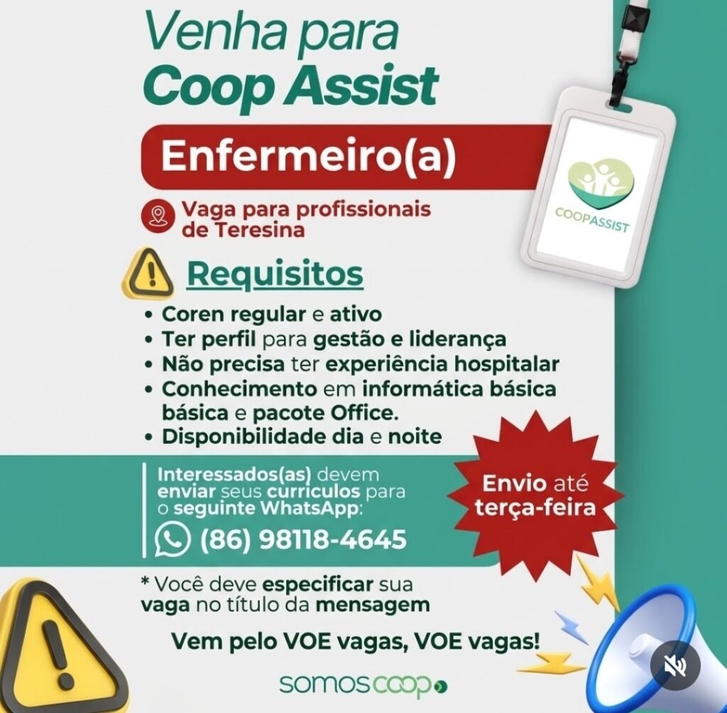 Vaga de emprego para Enfermeiro(a)