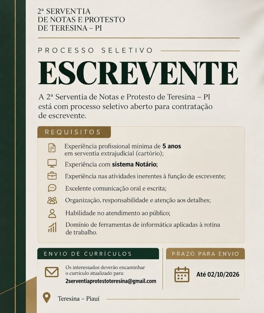 Vaga de emprego para Escrevente