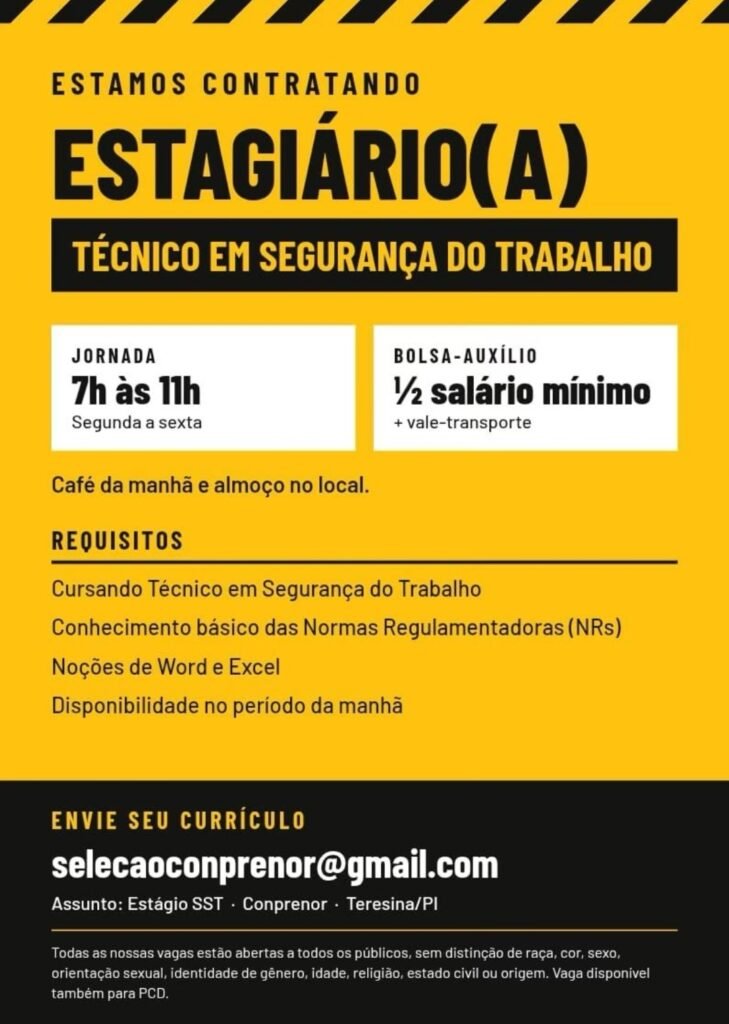 Vaga de Estágio para Técnico em Segurança do Trabalho