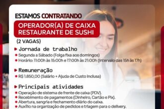 Vaga de emprego para Operador(a) de Caixa