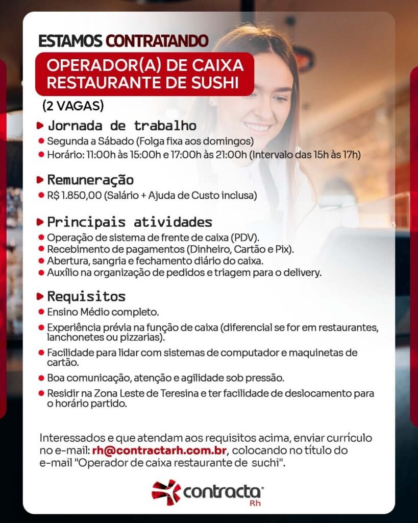 Vaga de emprego para Operador(a) de Caixa