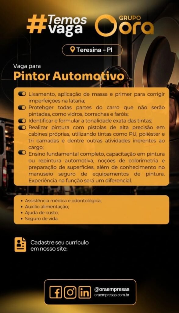 Vaga de emprego para Pintor Automotivo