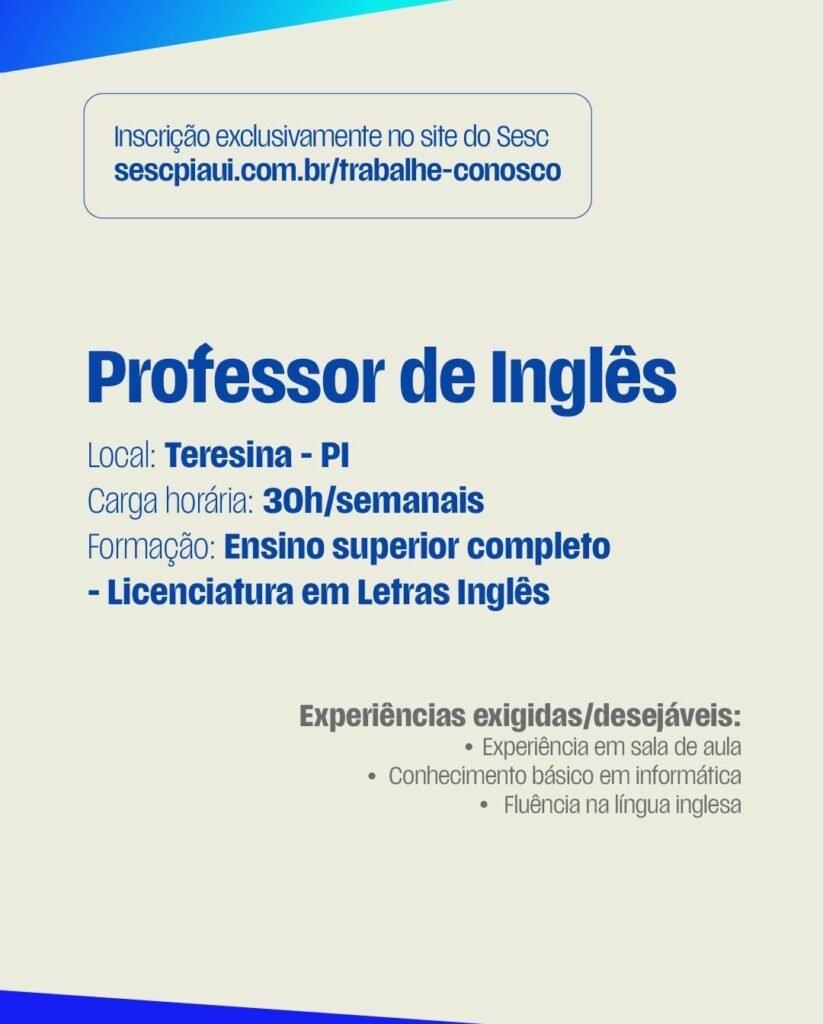 Vaga de emprego para Professor de Inglês