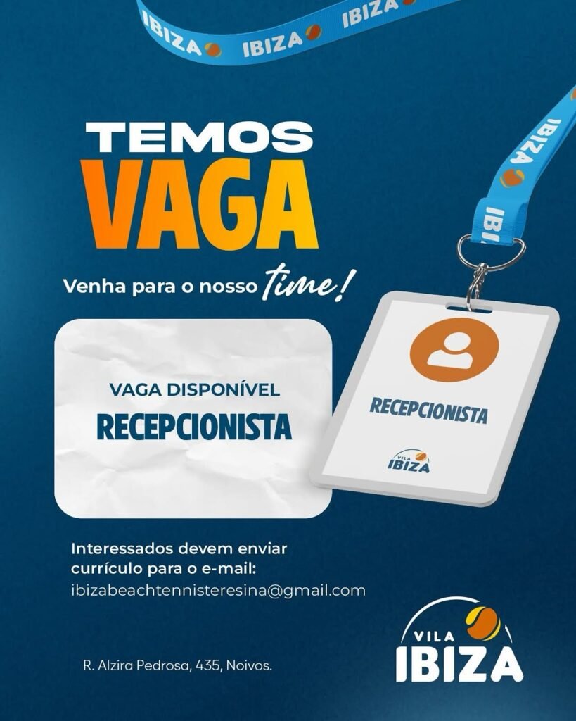 Vaga de emprego para Recepcionista