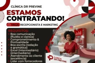 Vagas de emprego para Recepcionista e Marketing