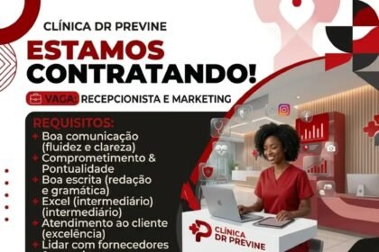 Vagas de emprego para Recepcionista e Marketing