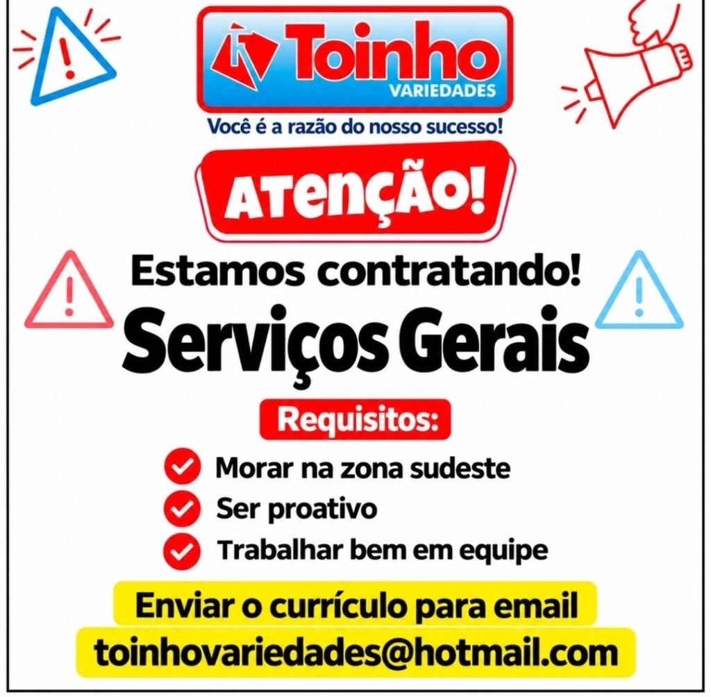 Vaga de emprego para Serviços Gerais