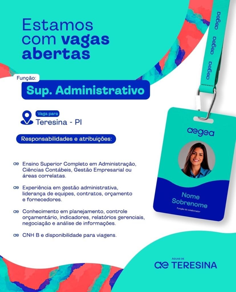 Vaga de emprego para Sup. Administrativo