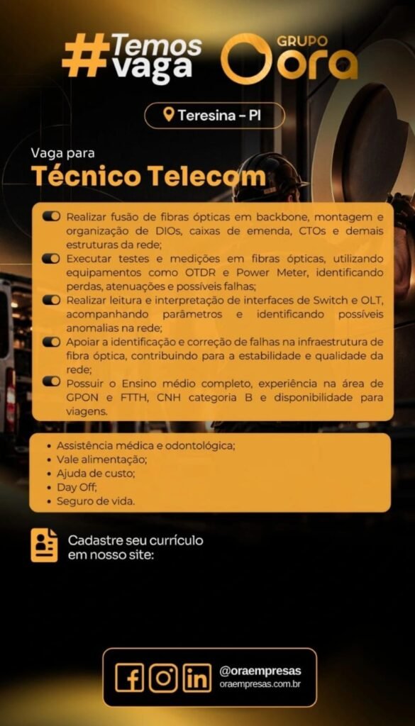 Vaga de emprego para Técnico Telecom