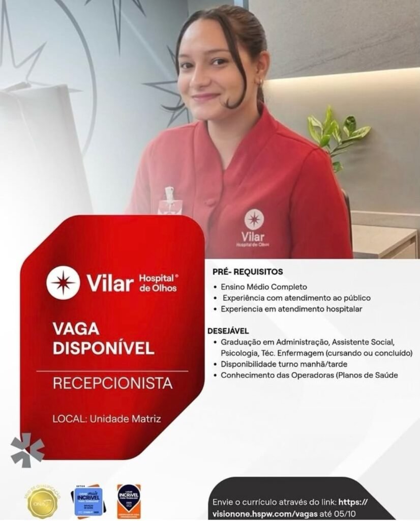 Vaga de emprego para Recepcionista