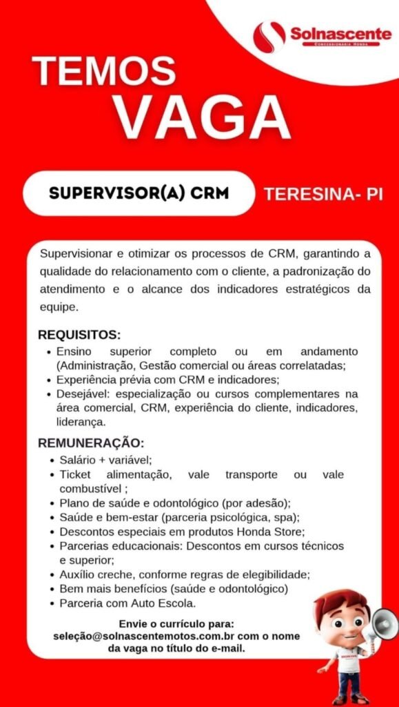 Vaga de emprego para Supervisor(a) CRM