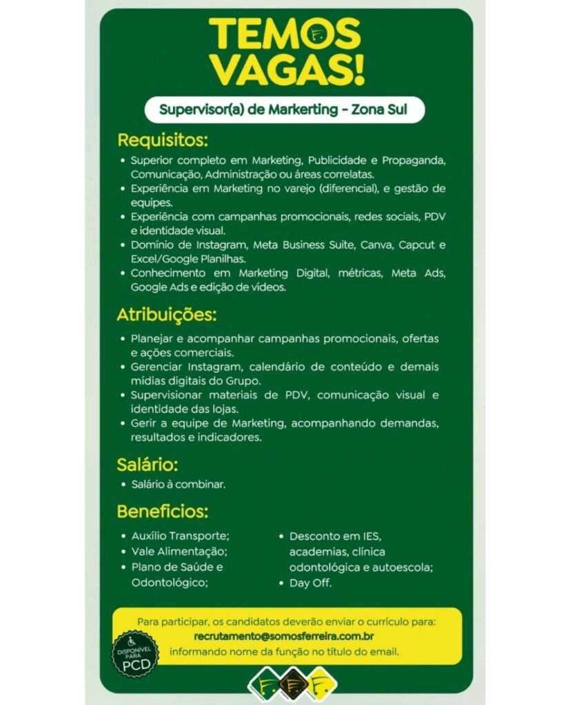 Vaga de emprego para Supervisor(a) de Marketing