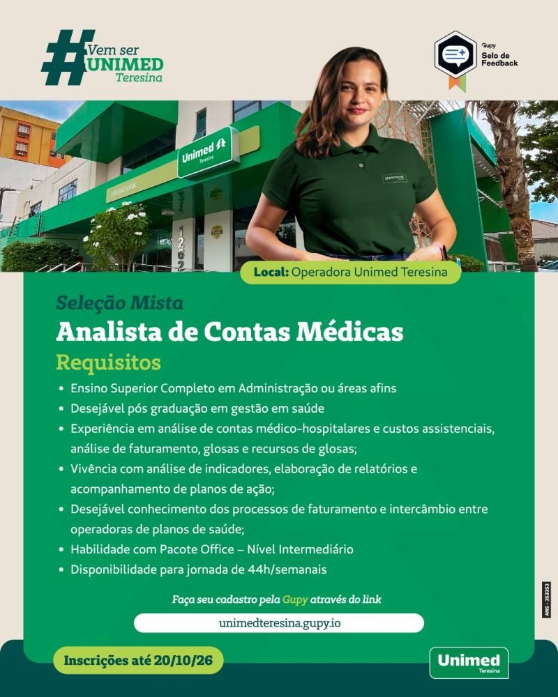 Vaga para Analista de Contas Médicas em Teresina