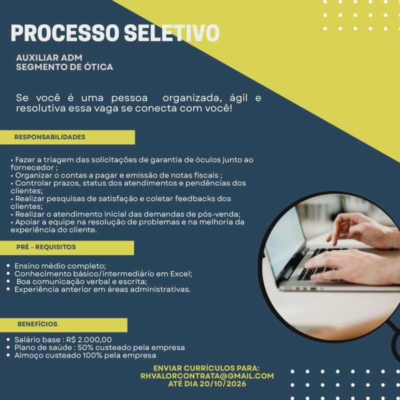 Vaga para Auxiliar Administrativo em Teresina